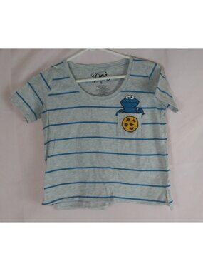 Doe Cookie Monster Gray & Blue Striped Pocket T-Shirt Little Kids Size Small